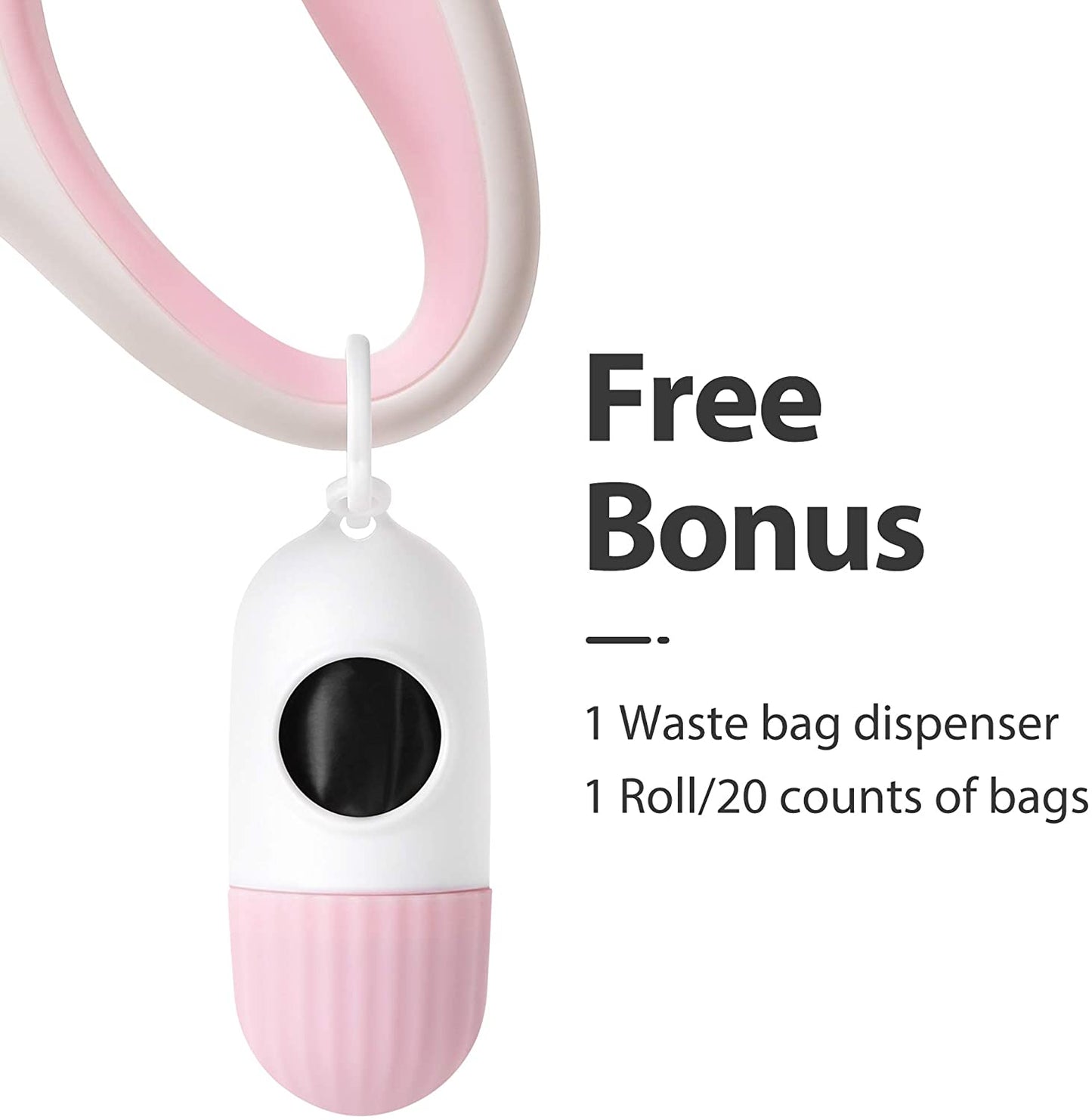 Retractable Dog Leash with Poop Bag Dispenser, 10ft, White & Pink | Ideal for X-Small Dogs and Cats up to 18 lbs, Features Anti-Slip Handle, Tangle-Free Design, and Reflective Nylon Tape