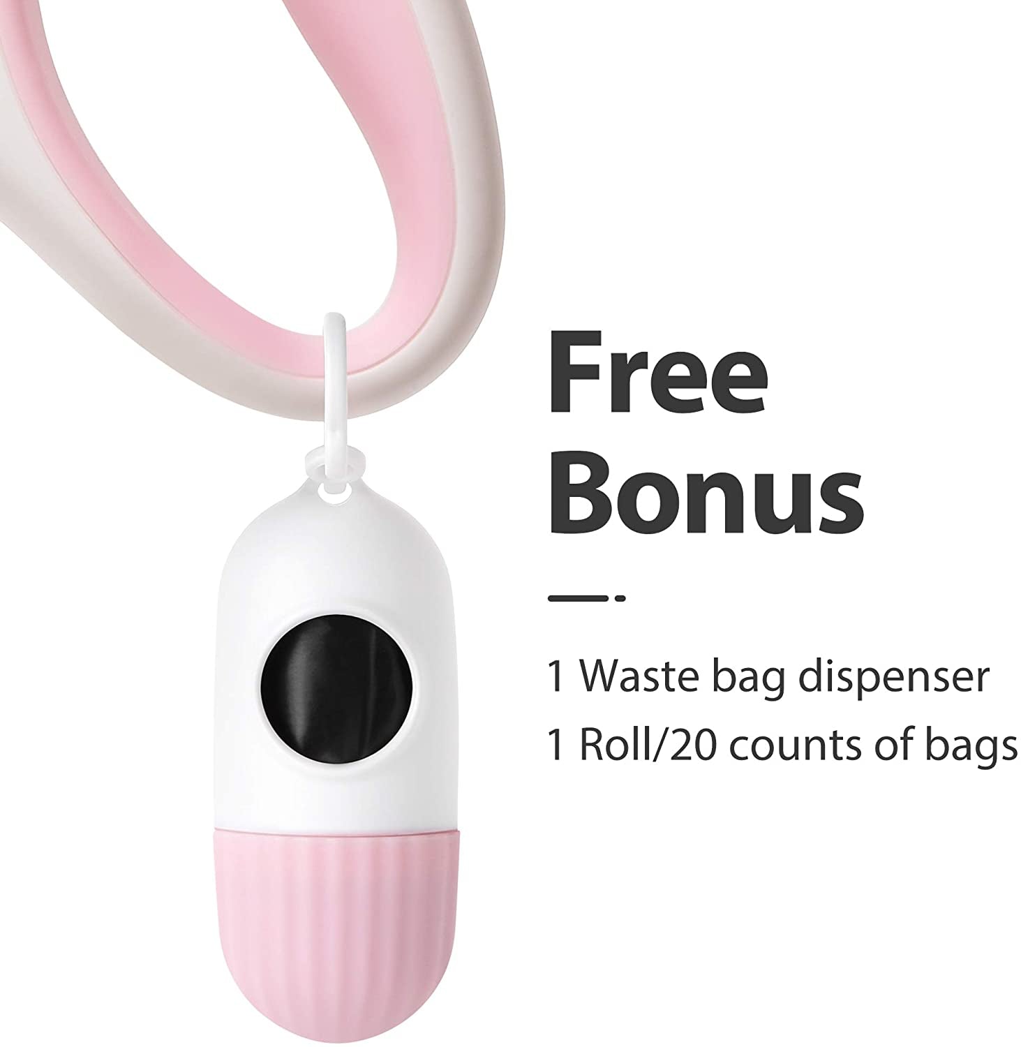 Retractable Dog Leash with Poop Bag Dispenser, 10ft, White & Pink | Ideal for X-Small Dogs and Cats up to 18 lbs, Features Anti-Slip Handle, Tangle-Free Design, and Reflective Nylon Tape