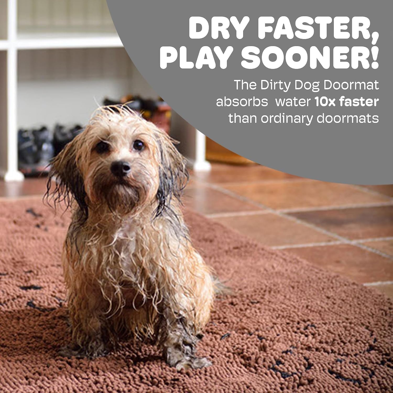 Dog Gone Smart Dirty Dog Doormat - Fast-Drying Absorbent Microfiber Rug with Super Gripper Backing, 35 x 26 in, Machine Washable for Muddy Paws