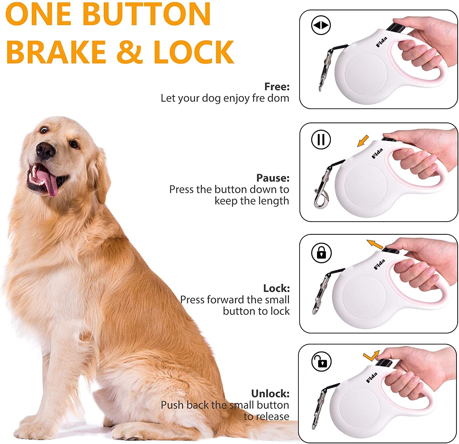 Retractable Dog Leash with Poop Bag Dispenser, 10ft, White & Pink | Ideal for X-Small Dogs and Cats up to 18 lbs, Features Anti-Slip Handle, Tangle-Free Design, and Reflective Nylon Tape