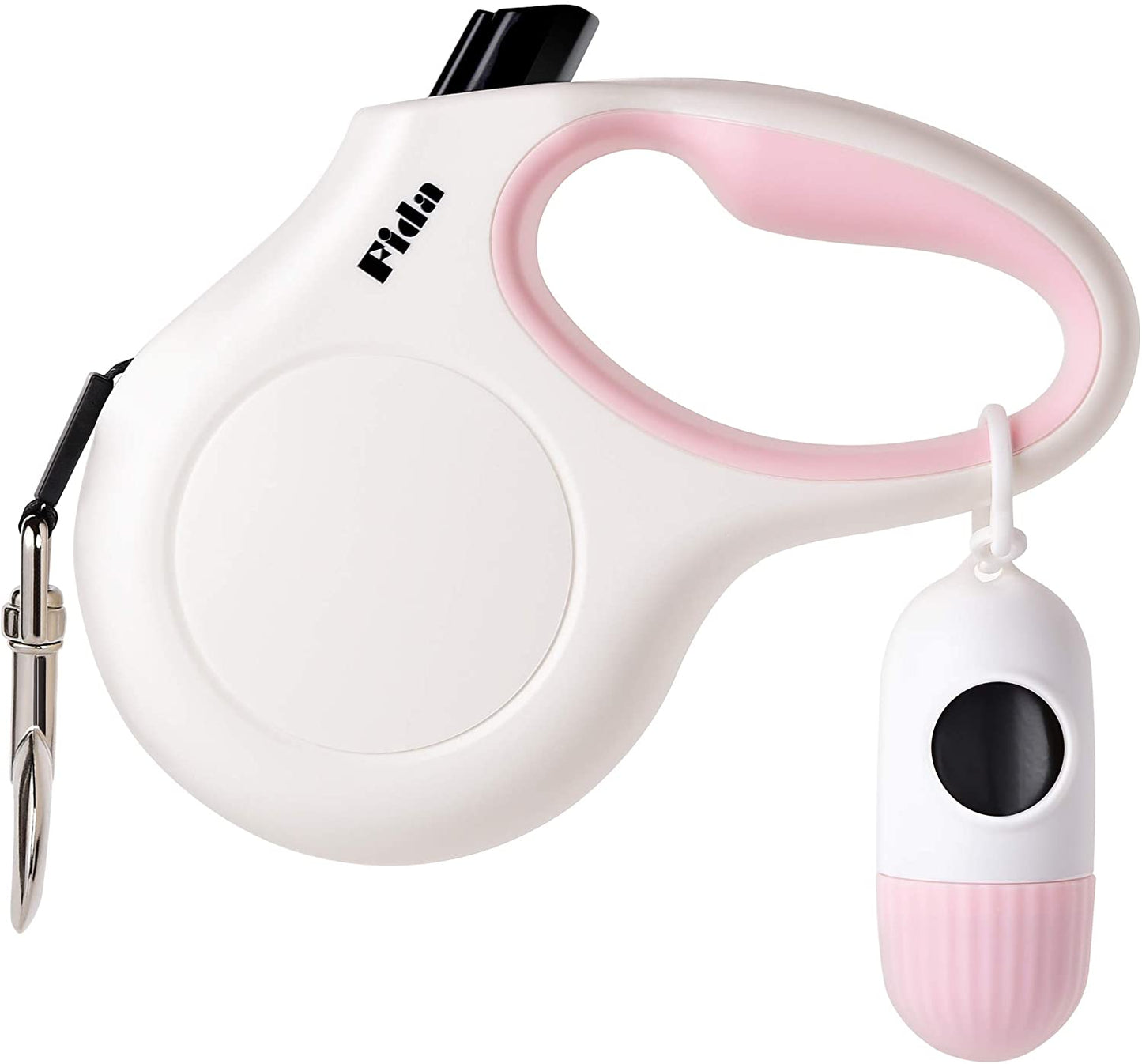 Retractable Dog Leash with Poop Bag Dispenser, 10ft, White & Pink | Ideal for X-Small Dogs and Cats up to 18 lbs, Features Anti-Slip Handle, Tangle-Free Design, and Reflective Nylon Tape