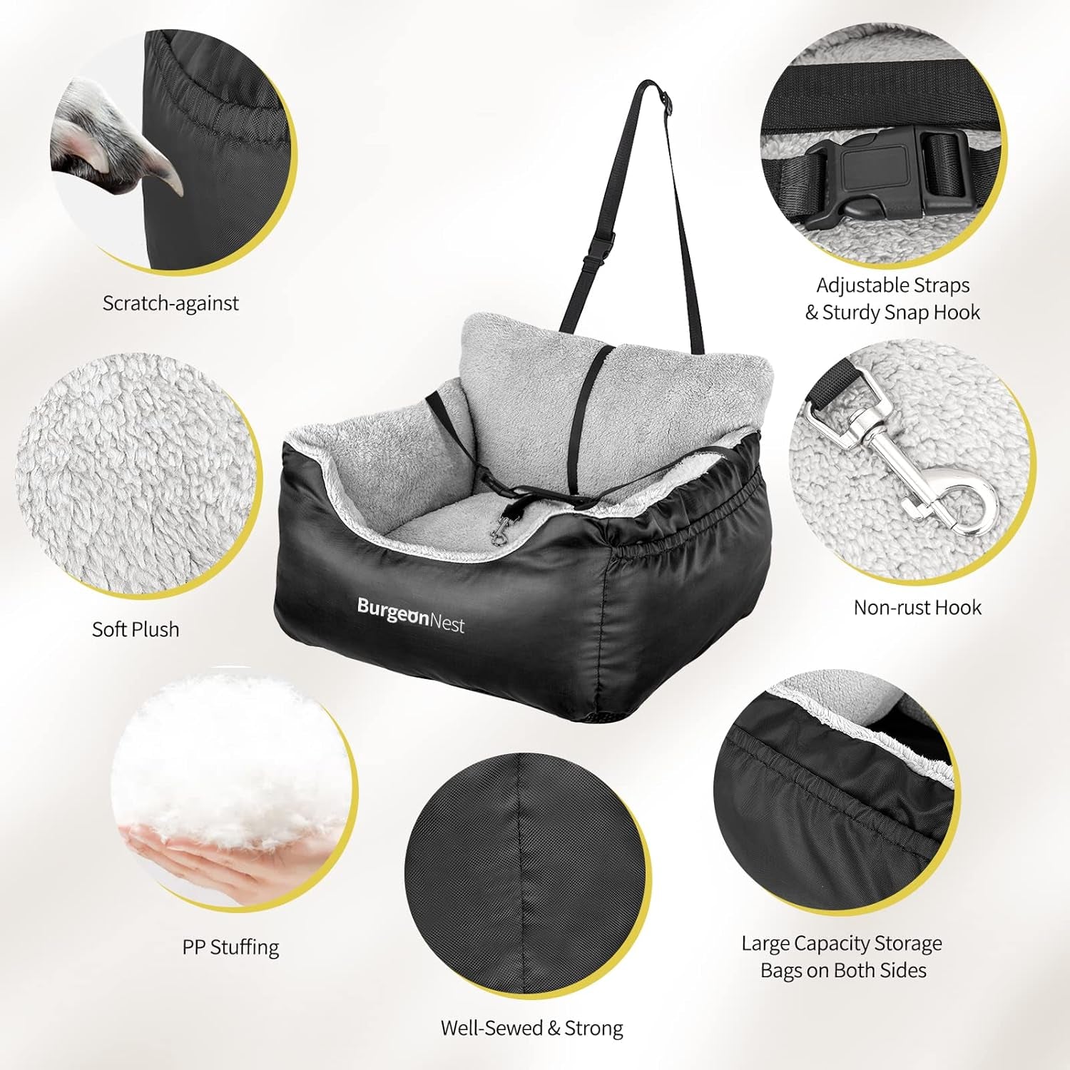 Premium Dog Car Seat for Small Pets up to 25 lbs, Black