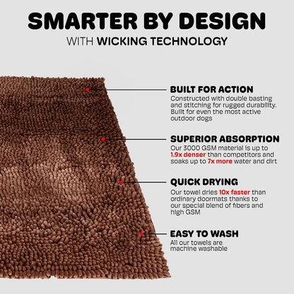 Dog Gone Smart Dirty Dog Doormat - Fast-Drying Absorbent Microfiber Rug with Super Gripper Backing, 35 x 26 in, Machine Washable for Muddy Paws