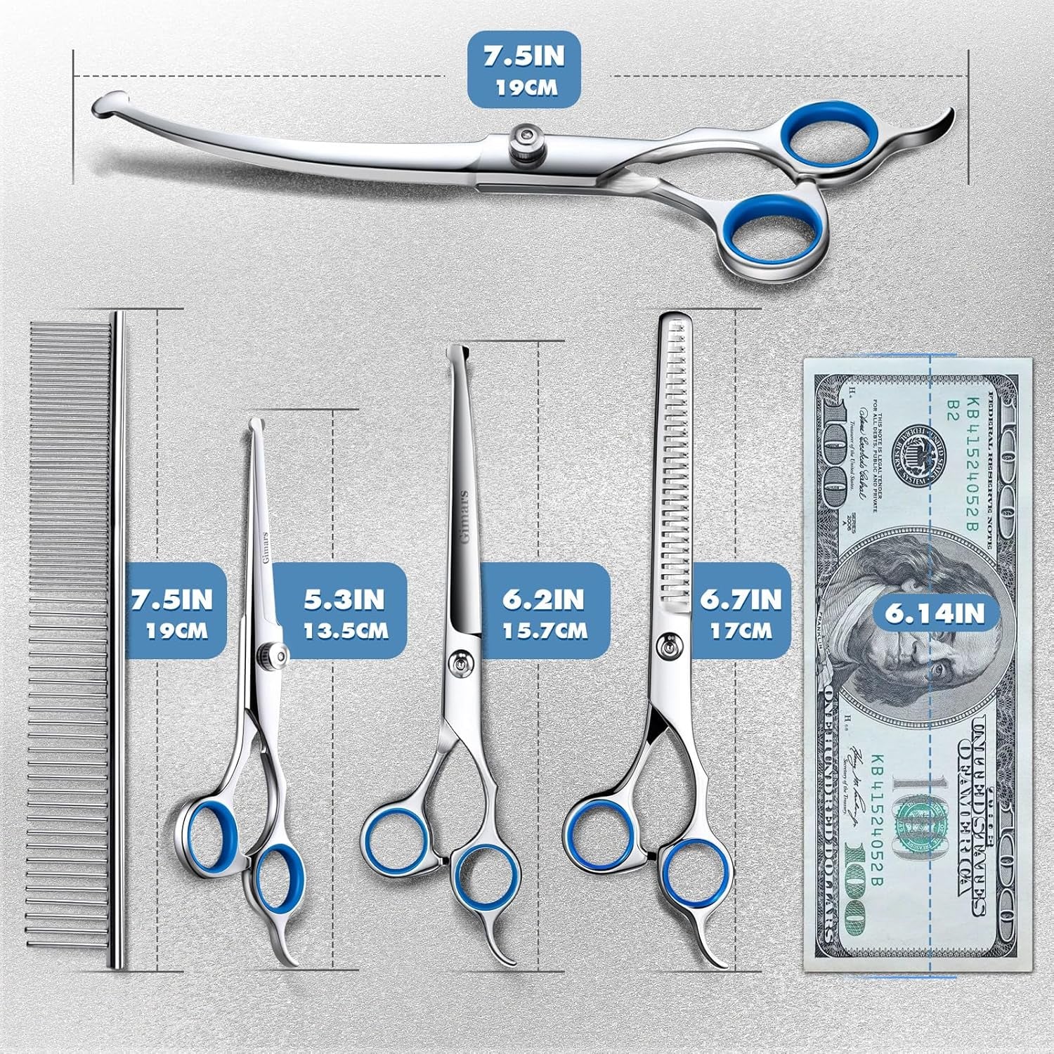 Professional 6-in-1 Titanium Coated Stainless Steel Dog Grooming Scissors with Safety Round Tip - Heavy Duty Grooming Tool for Dogs, Cats, and Other Pets