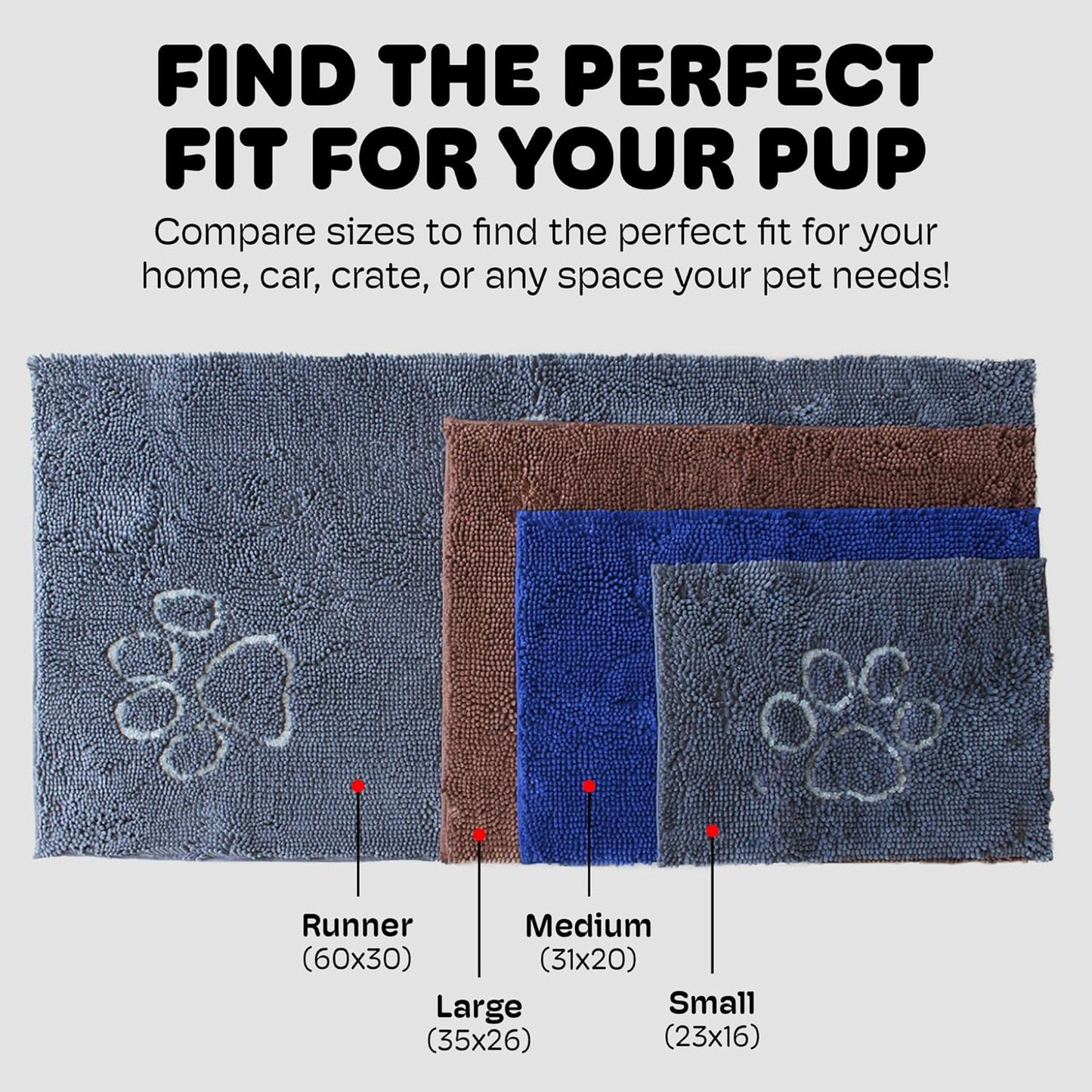 Dog Gone Smart Dirty Dog Doormat - Fast-Drying Absorbent Microfiber Rug with Super Gripper Backing, 35 x 26 in, Machine Washable for Muddy Paws