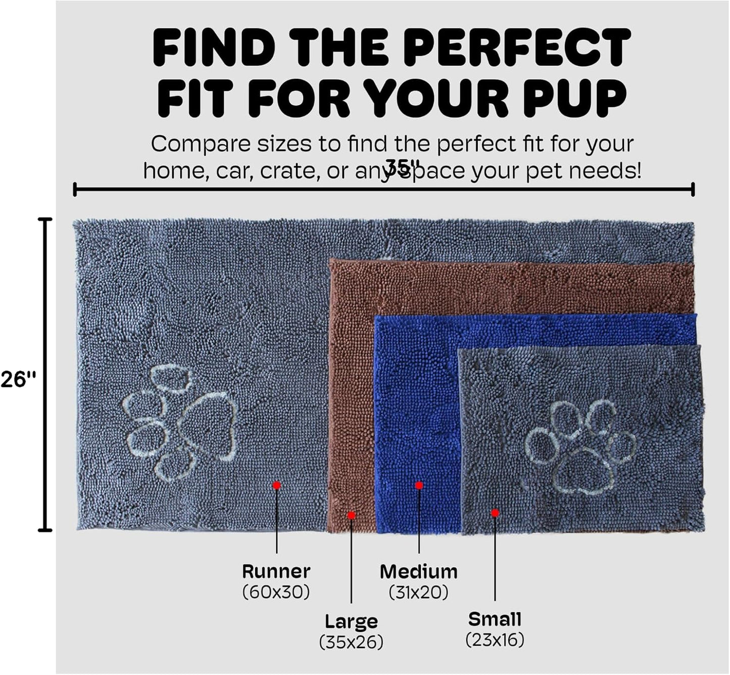 Dog Gone Smart Dirty Dog Doormat - Fast-Drying Absorbent Microfiber Rug with Super Gripper Backing, 35 x 26 in, Machine Washable for Muddy Paws