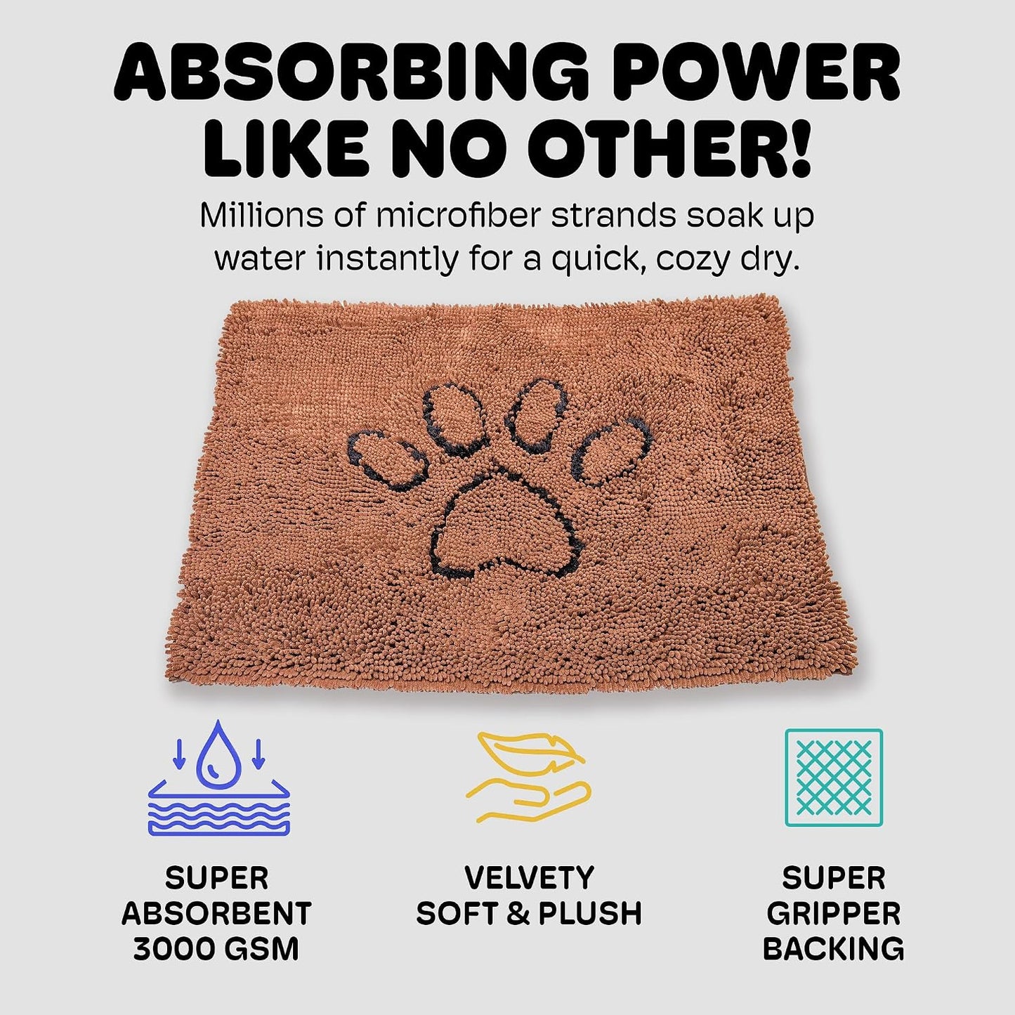 Dog Gone Smart Dirty Dog Doormat - Fast-Drying Absorbent Microfiber Rug with Super Gripper Backing, 35 x 26 in, Machine Washable for Muddy Paws
