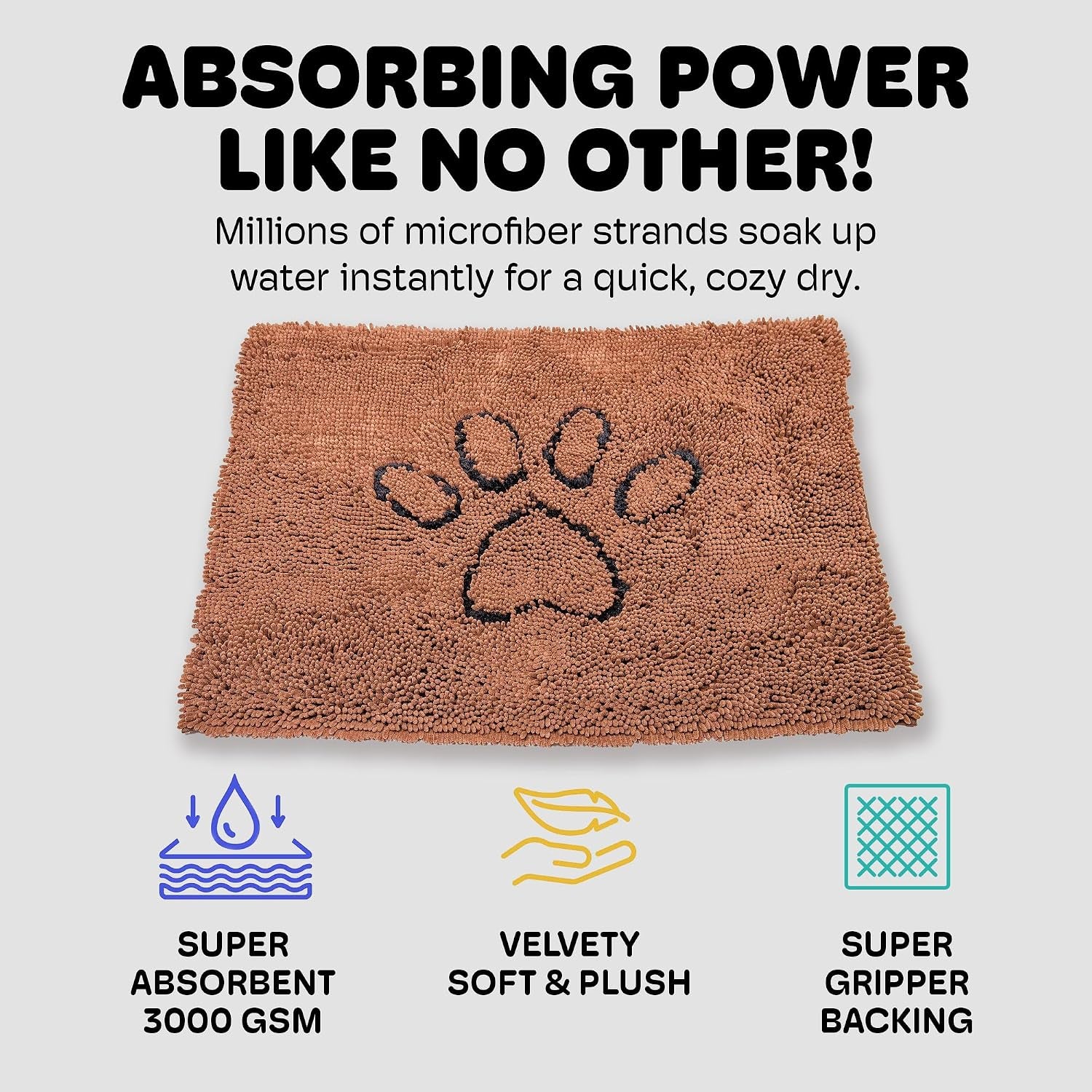 Dog Gone Smart Dirty Dog Doormat - Fast-Drying Absorbent Microfiber Rug with Super Gripper Backing, 35 x 26 in, Machine Washable for Muddy Paws