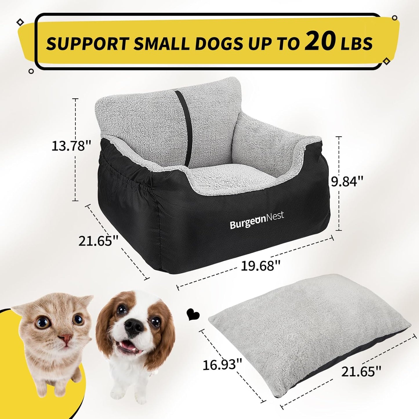 Premium Dog Car Seat for Small Pets up to 25 lbs, Black