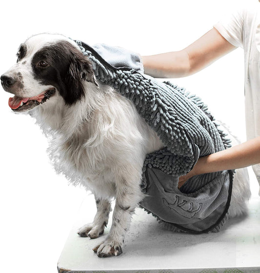 Ultra Absorbent Microfiber Dog Towel - Extra Large 35x15 Size with Comfortable Hand Pockets, Ideal for Indoor and Outdoor Use, Durable and Machine Washable