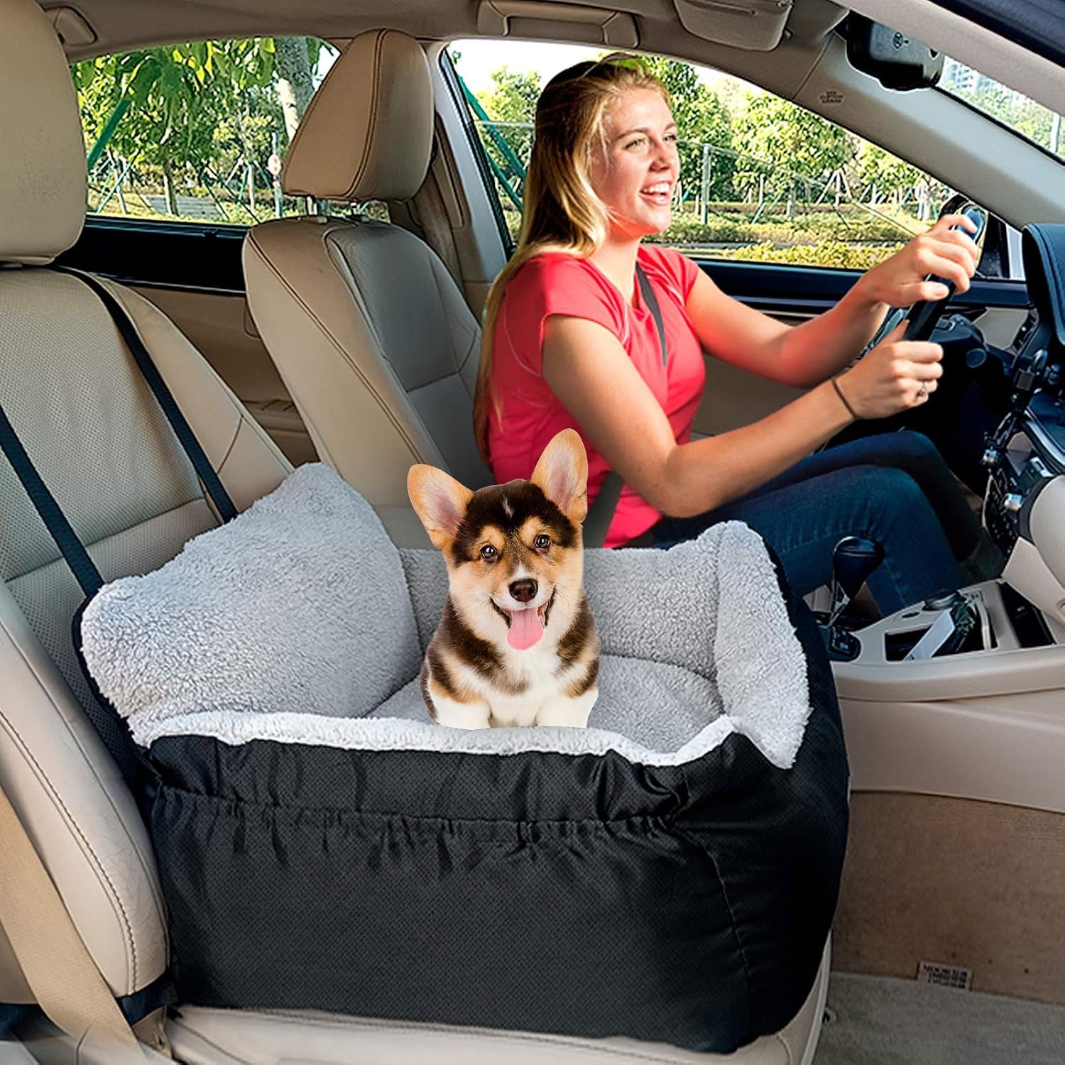 Premium Dog Car Seat for Small Pets up to 25 lbs, Black