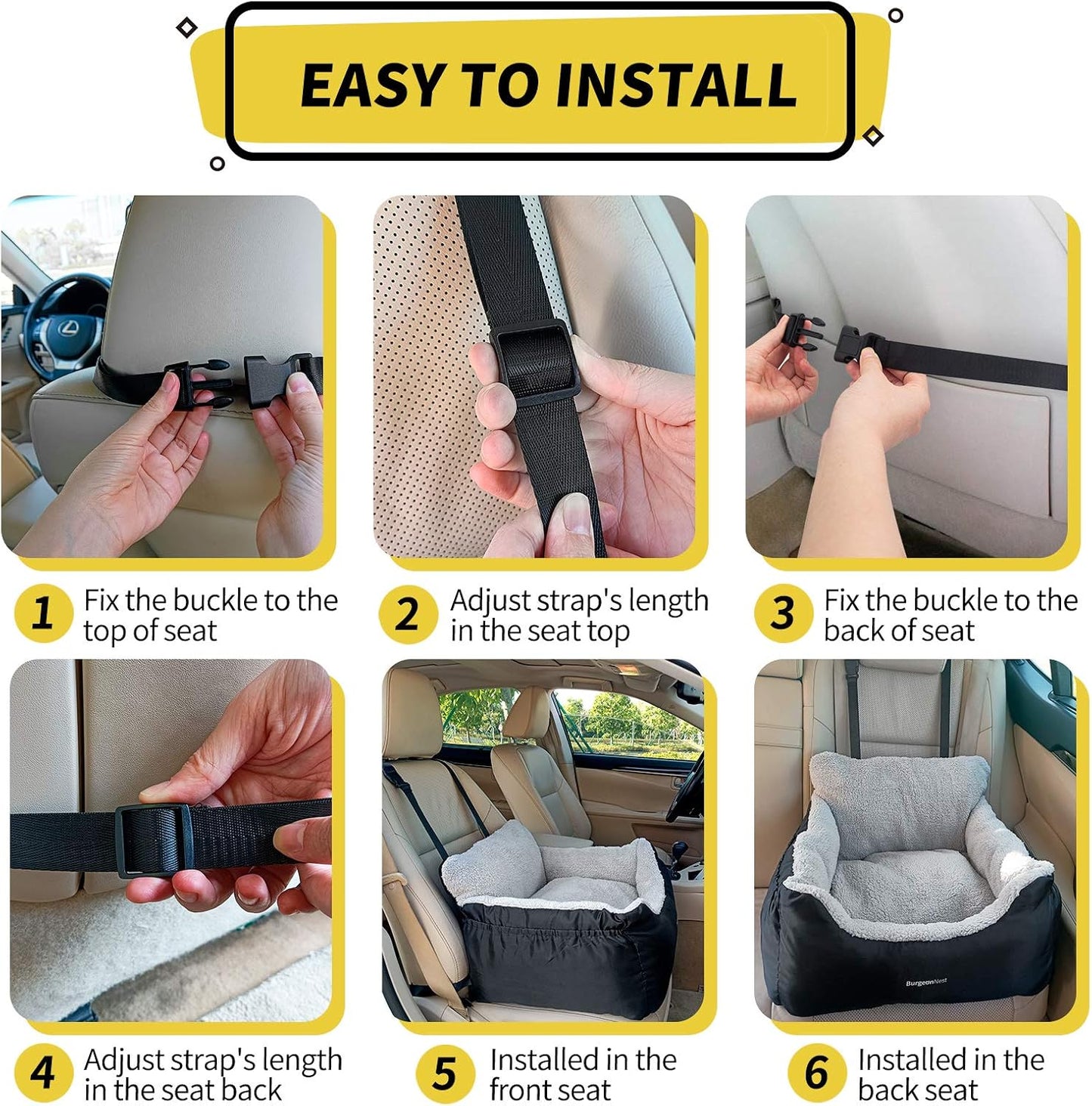 Premium Dog Car Seat for Small Pets up to 25 lbs, Black