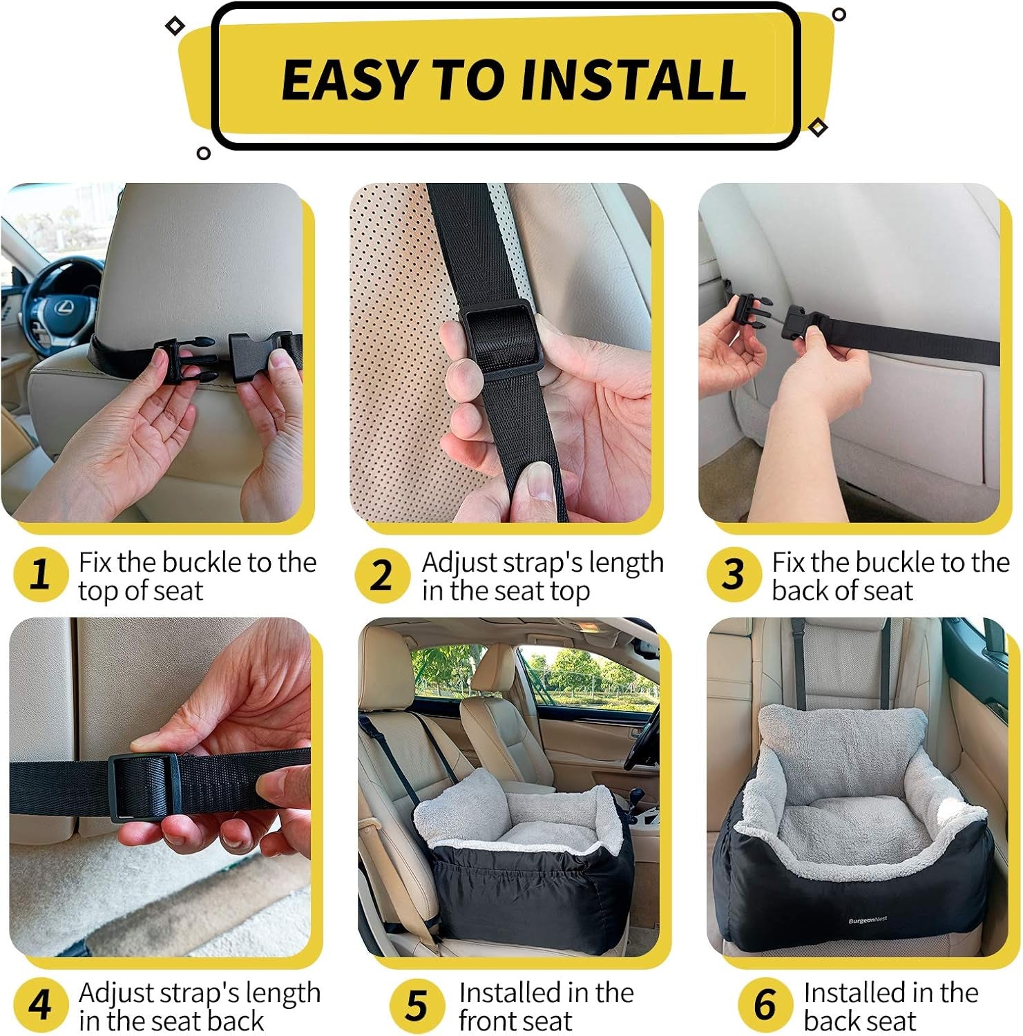 Premium Dog Car Seat for Small Pets up to 25 lbs, Black