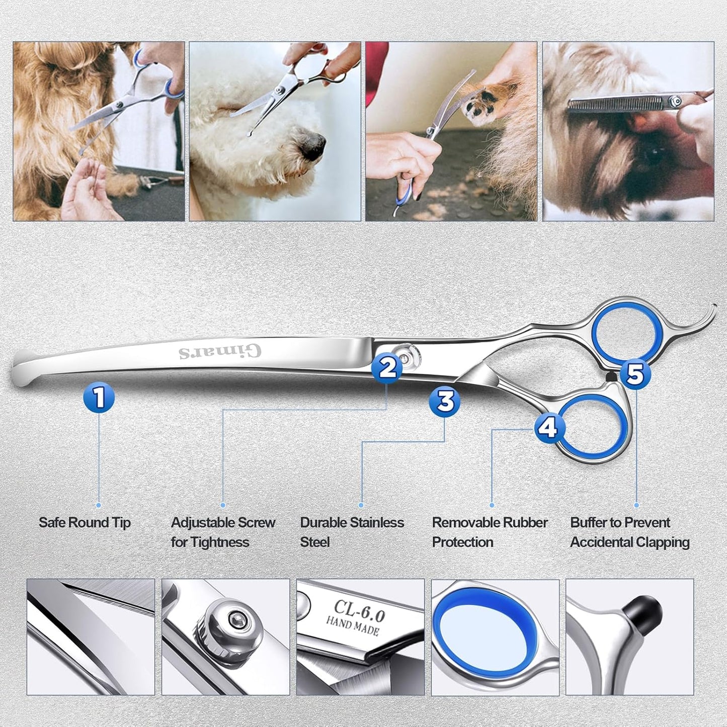 Professional 6-in-1 Titanium Coated Stainless Steel Dog Grooming Scissors with Safety Round Tip - Heavy Duty Grooming Tool for Dogs, Cats, and Other Pets